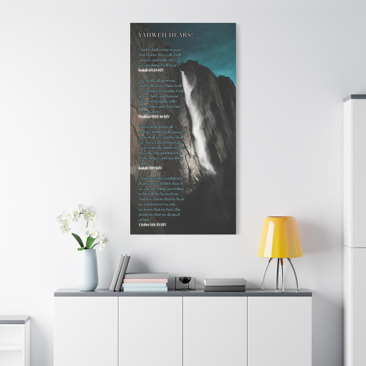 Canvas Wall Art — Waterfall Scripture Verse Matte Stretched Canvas