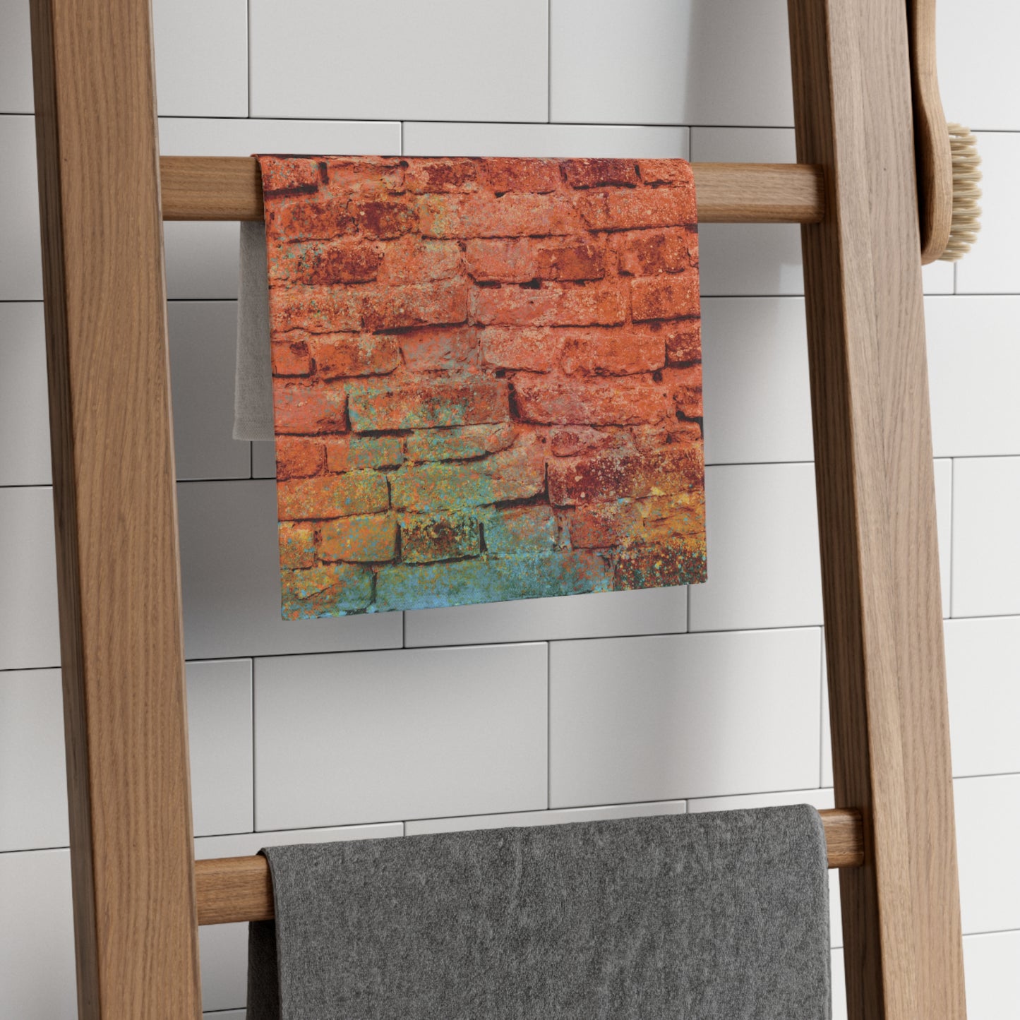 Brick Wall Rally Towel — Rust & Teal Urban Texture 11x18