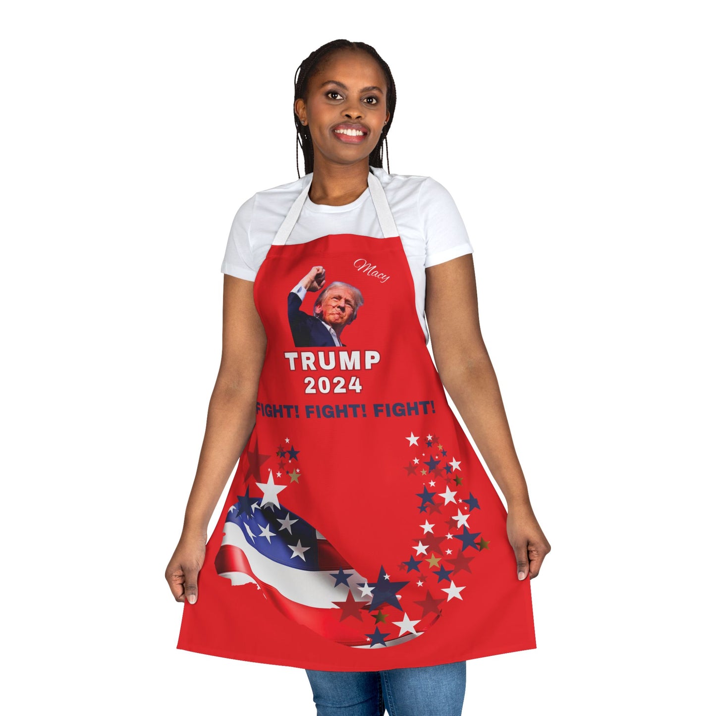 APRON - STAND WITH TRUMP FIGHT! FIGHT! FIGHT! PRE-ELECTION 2024 RED APRON WITH WHITE OR BLACK STRAPS