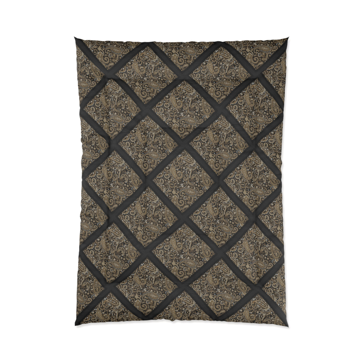 Vintage Damask Lattice Comforter – Brown Ornate Pattern Bedspread