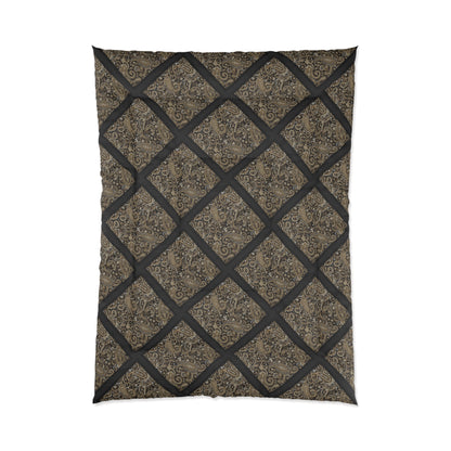 Vintage Damask Lattice Comforter – Brown Ornate Pattern Bedspread