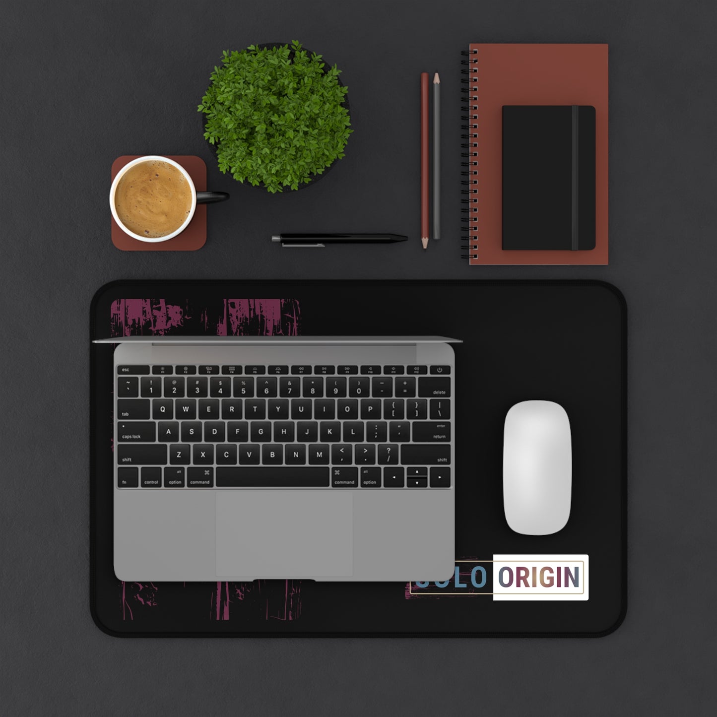 Desk Mat - Minimal Black Mouse Pad with "SOLO ORIGIN" Logo