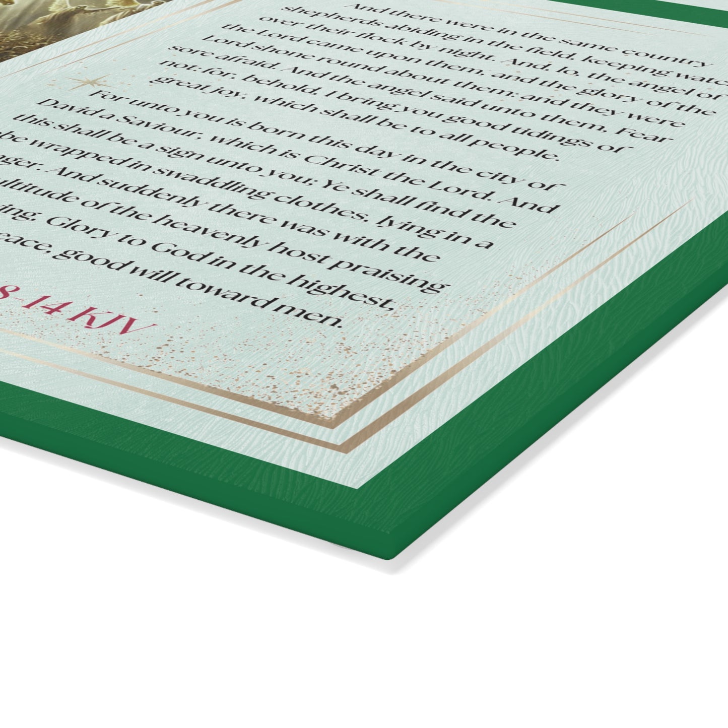 Tempered Glass Cutting Board Dark Green Background — Nativity Angels & Luke 2:11-14 (Christmas Kitchen Decor)