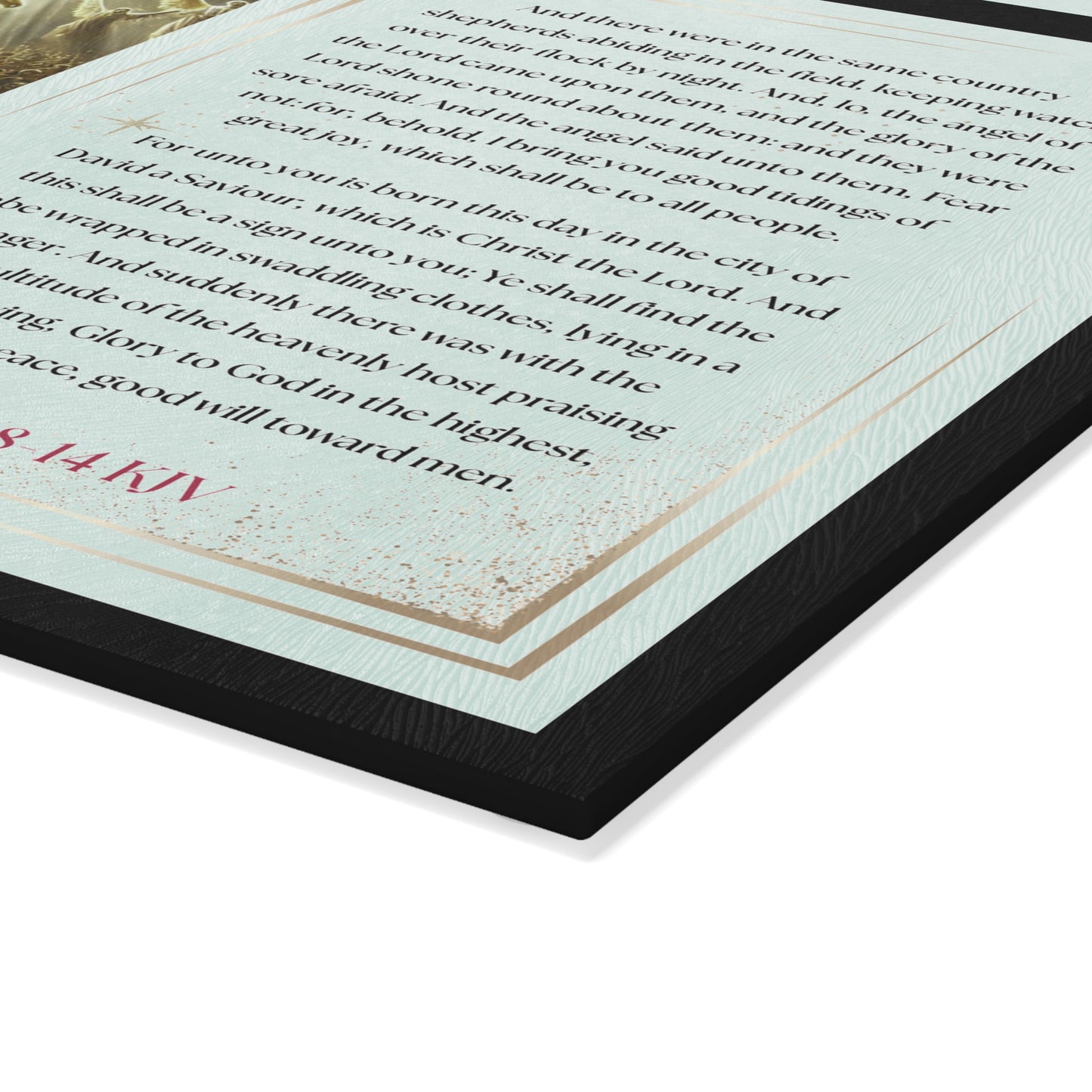 Tempered Glass Cutting Board Black Background — Nativity Angels & Luke 2:11-14 (Christmas Kitchen Decor)