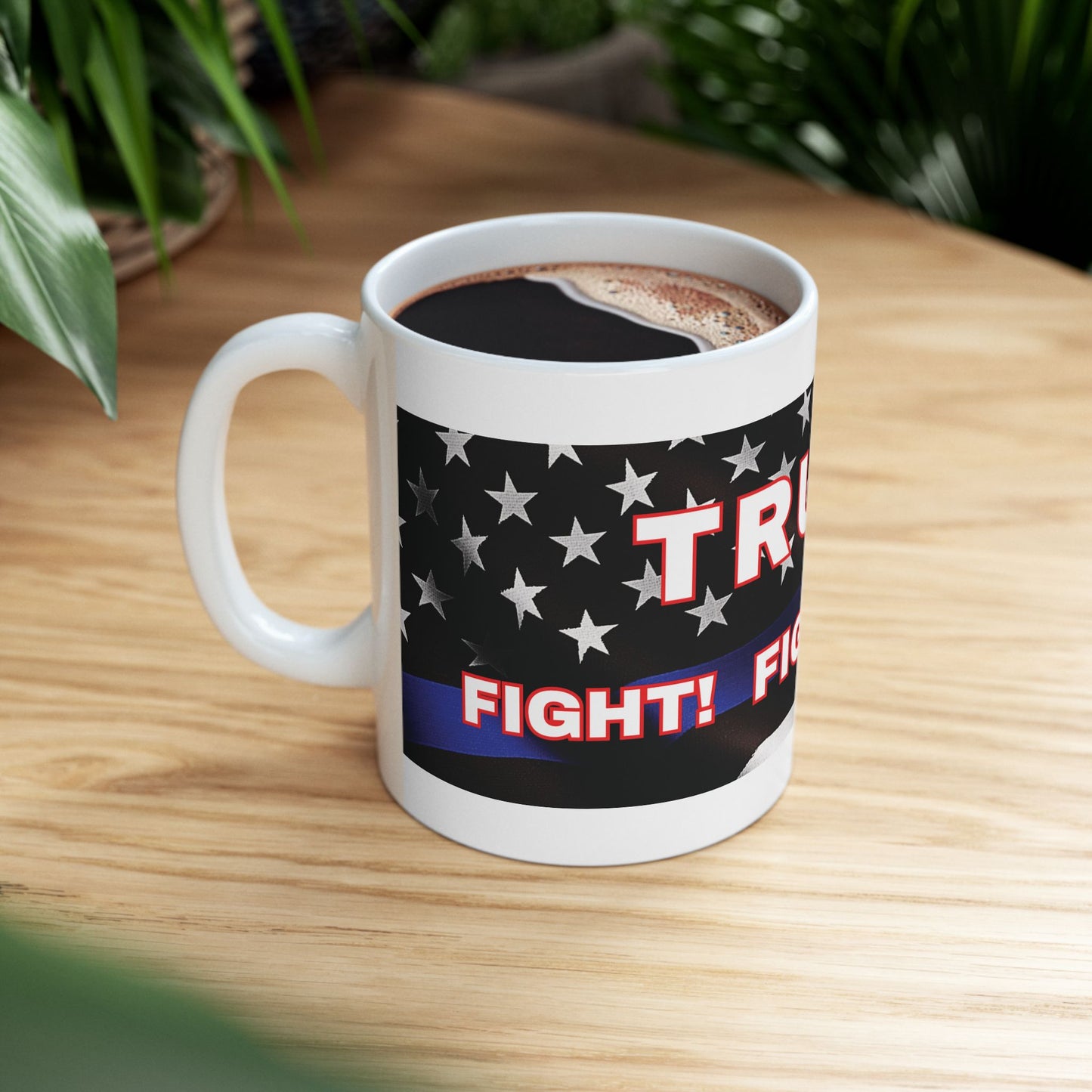 TRUMP LAW ENFORCEMENT FLAG BACKGROUND FIGHT! FIGHT! FIGHT! WHITE CERAMIC MUGS 2 SIZES - FREE SHIPPING