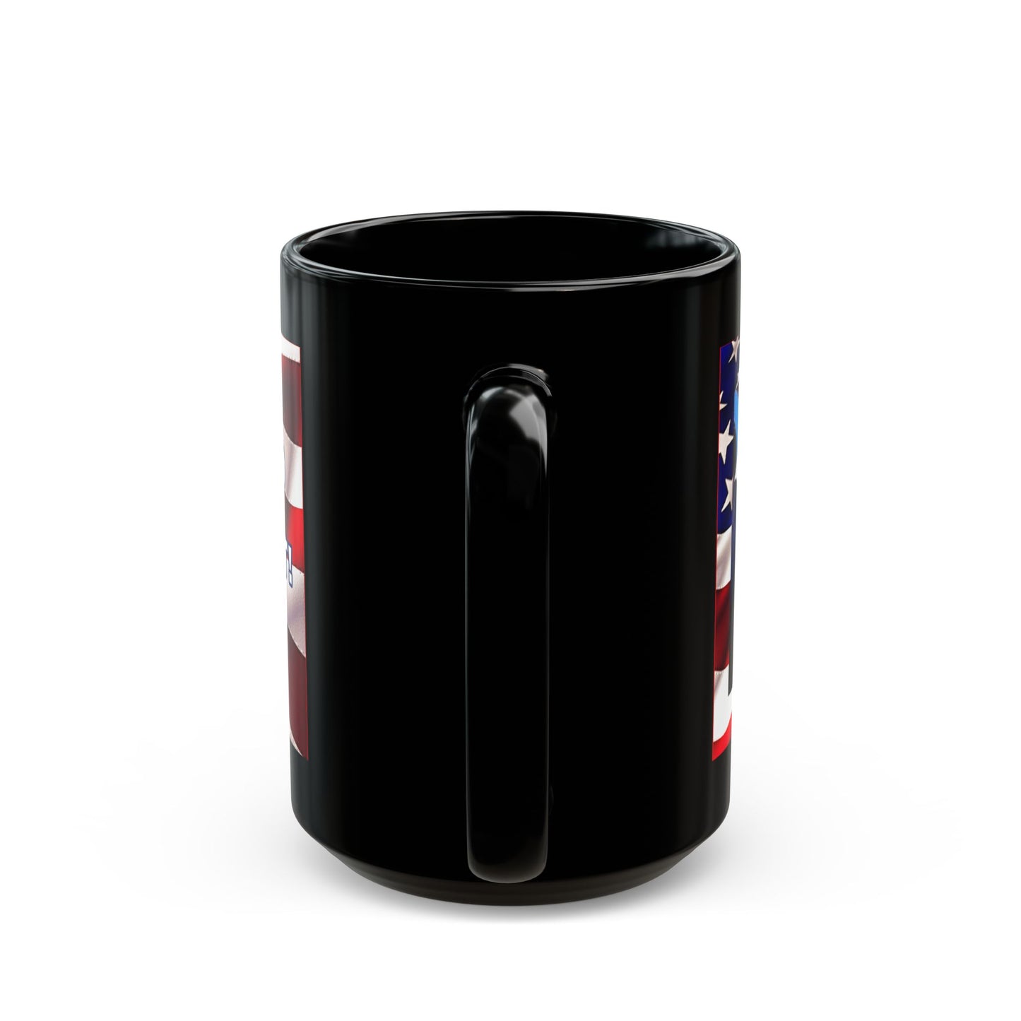 TRUMP AMERICAN FLAG BACKGROUND FIGHT! FIGHT! FIGHT! W/TRUMP IMAGE BLACK CERAMIC MUG - FREE SHIPPING