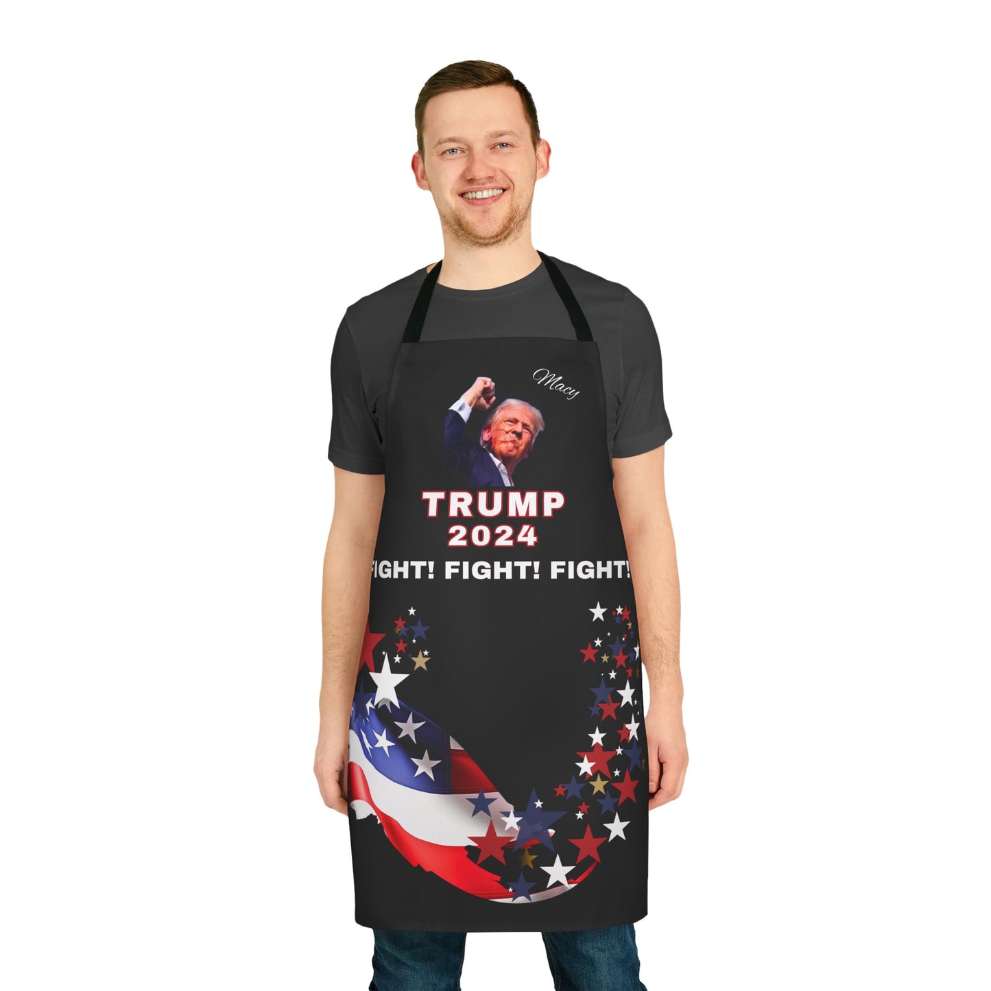 APRON - STAND WITH TRUMP FIGHT! FIGHT! FIGHT! PRE-ELECTION 2024 BLACK APRON WITH WHITE OR BLACK STRAPS