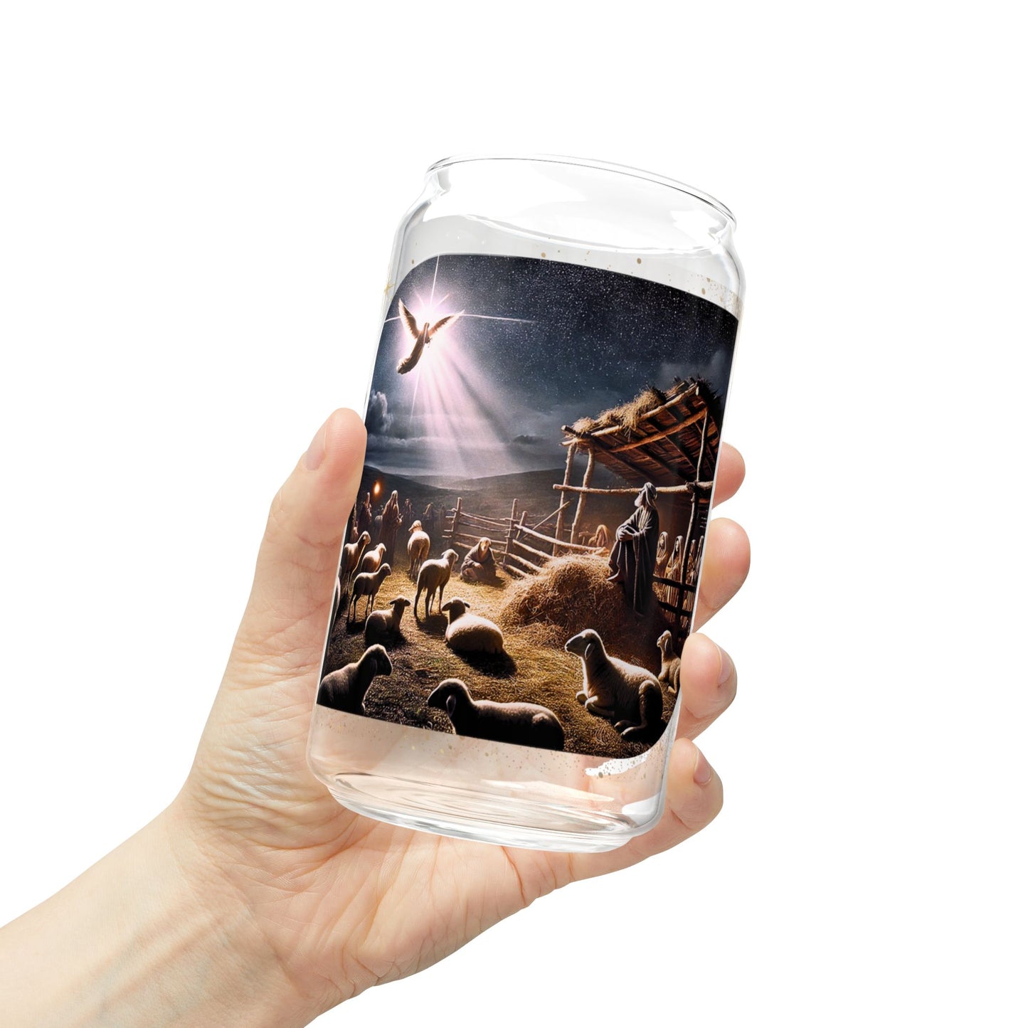 SHEPHERDS AND ANGELS 16 OZ. 4 - PCS SIPPER GLASS SET, SOFT EDGE SQUARE DESIGN