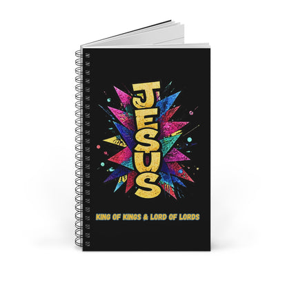 Christian Spiral Journal – "JESUS" Colorful Burst | King of Kings Inspirational Notebook