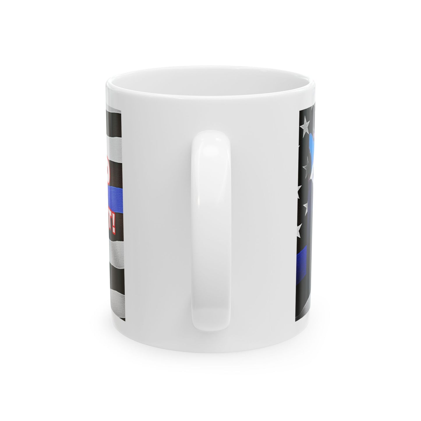 TRUMP LAW ENFORCEMENT BACKGROUND FIGHT! FIGHT! FIGHT! W/TRUMP IMAGE WHITE CERAMIC MUG 2 SIZES - FREE SHIPPING