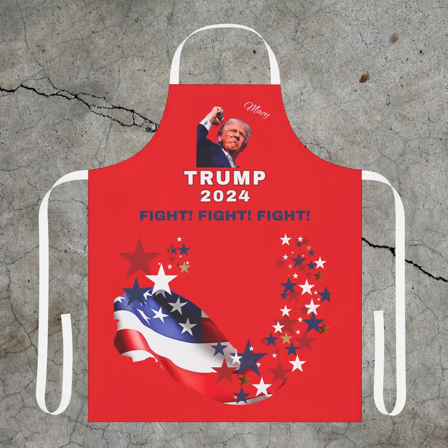 APRON - STAND WITH TRUMP FIGHT! FIGHT! FIGHT! PRE-ELECTION 2024 RED APRON WITH WHITE OR BLACK STRAPS