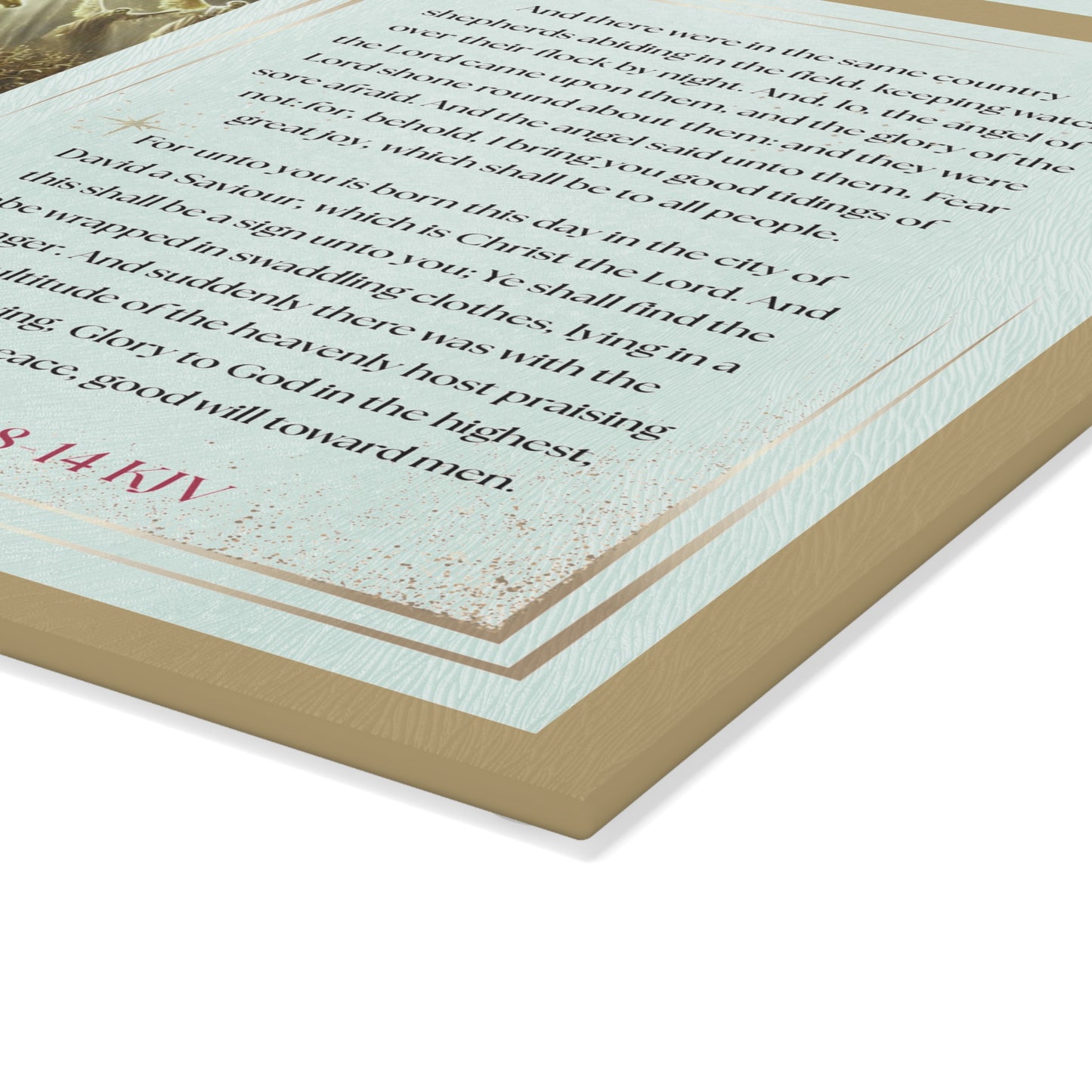 Tempered Glass Cutting Board Gold Background — Nativity Angels & Luke 2:11-14 (Christmas Kitchen Decor)