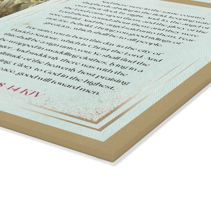 Tempered Glass Cutting Board Gold Background — Nativity Angels & Luke 2:11-14 (Christmas Kitchen Decor)