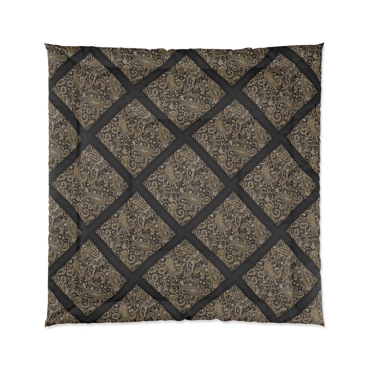 Vintage Damask Lattice Comforter – Brown Ornate Pattern Bedspread