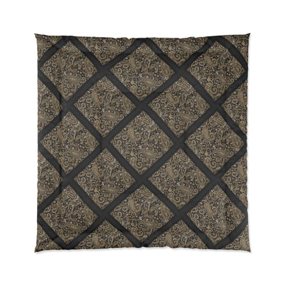 Vintage Damask Lattice Comforter – Brown Ornate Pattern Bedspread