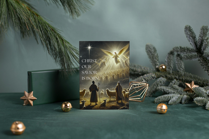 Christmas Nativity Greeting Card — "Christ Our Savior Is Born!" (Pack of 1, 10, 30, 50)