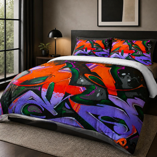 STREET VOLTAGE Orange/Lilac Comforter - URBAN EDGE GRAFFITI COLLECTION