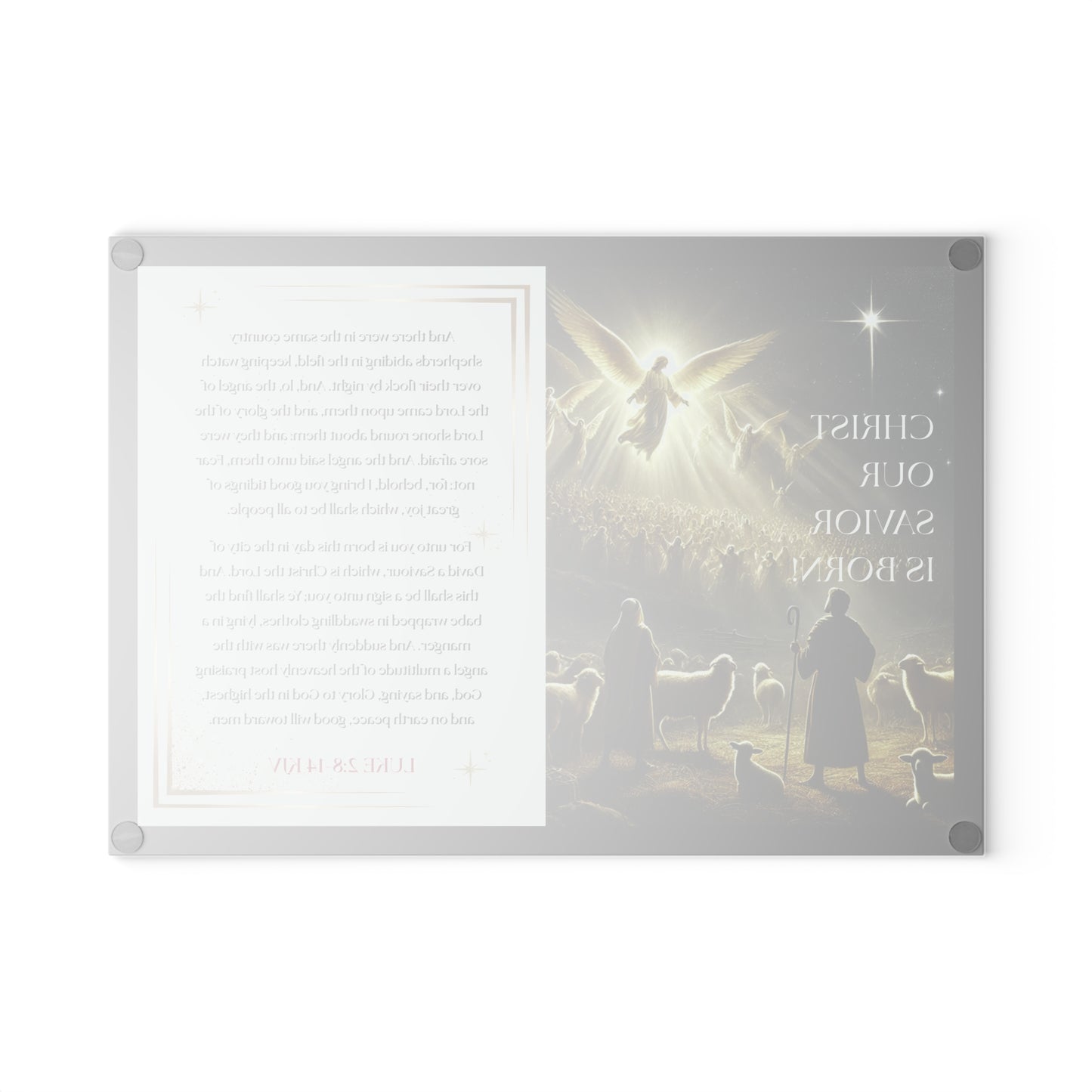 Tempered Glass Cutting Board Black Background — Nativity Angels & Luke 2:11-14 (Christmas Kitchen Decor)