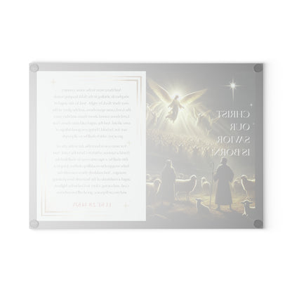 Tempered Glass Cutting Board Black Background — Nativity Angels & Luke 2:11-14 (Christmas Kitchen Decor)