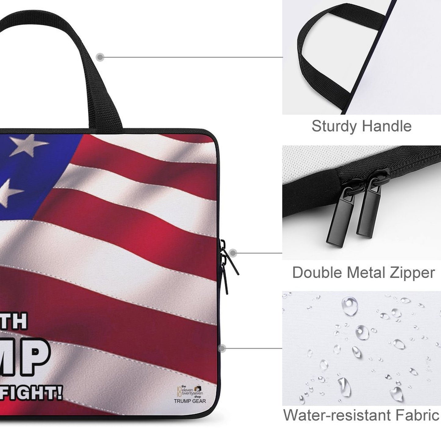 STAND WITH TRUMP FIGHT! FIGHT! FIGHT! AMERICAN FLAG NEOPRENE LAPTOP BAG (Multiple Sizes) ***FREE SHIPPING! ***