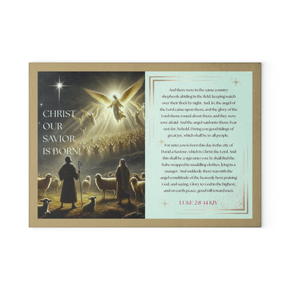 Tempered Glass Cutting Board Gold Background — Nativity Angels & Luke 2:11-14 (Christmas Kitchen Decor)