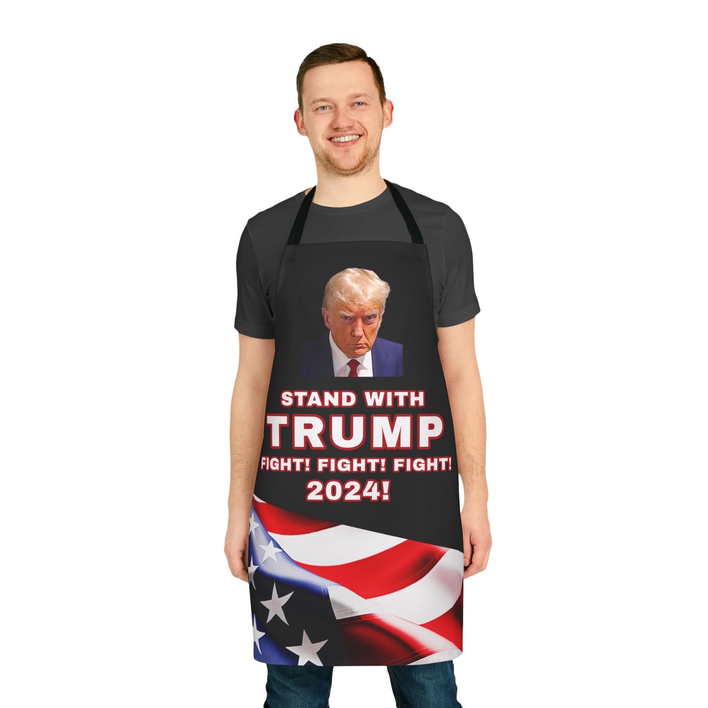 Apron - STAND WITH TRUMP FIGHT! FIGHT! FIGHT! 2024 PRE-ELECTION AMERICAN FLAG BLACK APRON WITH BLACK STRAPS