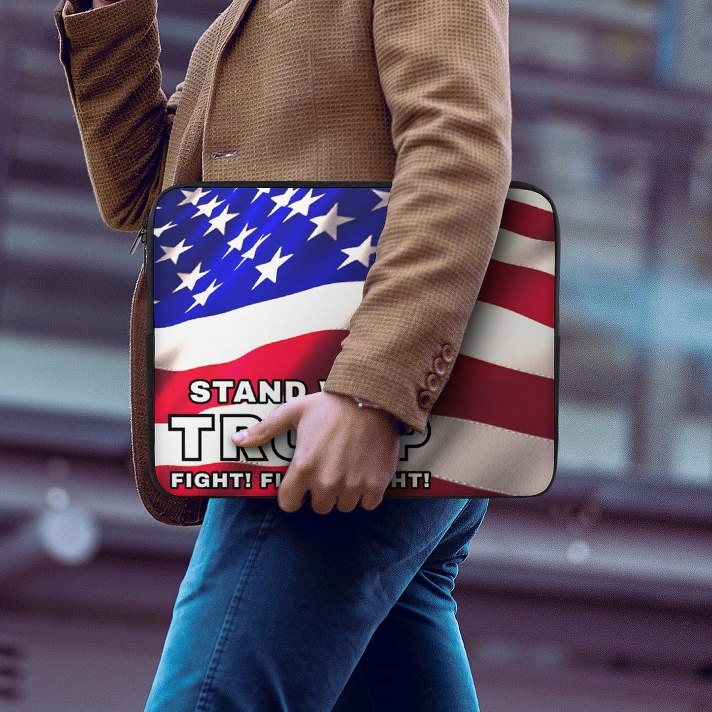 STAND WITH TRUMP FIGHT! FIGHT! FIGHT! AMERICAN FLAG NEOPRENE LAPTOP SLEEVE (Multiple Sizes) *** FREE SHIPPING! ***