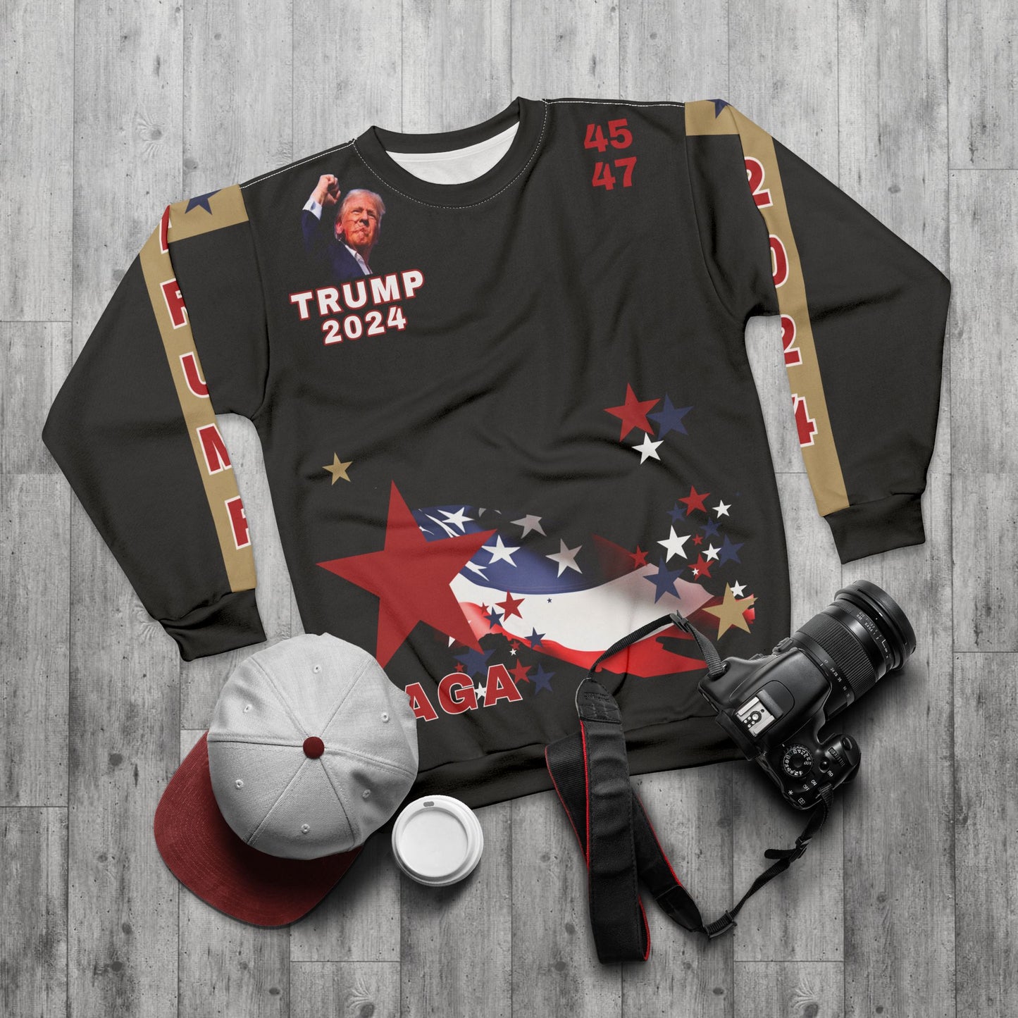 TRUMP 2024 UNISEX SWEATSHIRT - 'NOTHING WILL SLOW ME DOWN I WILL NEVER SURRENDER', "AND LOOK WHAT HAPPENED, IS IT CRAZY?!"FIGHT! FIGHT! FIGHT!