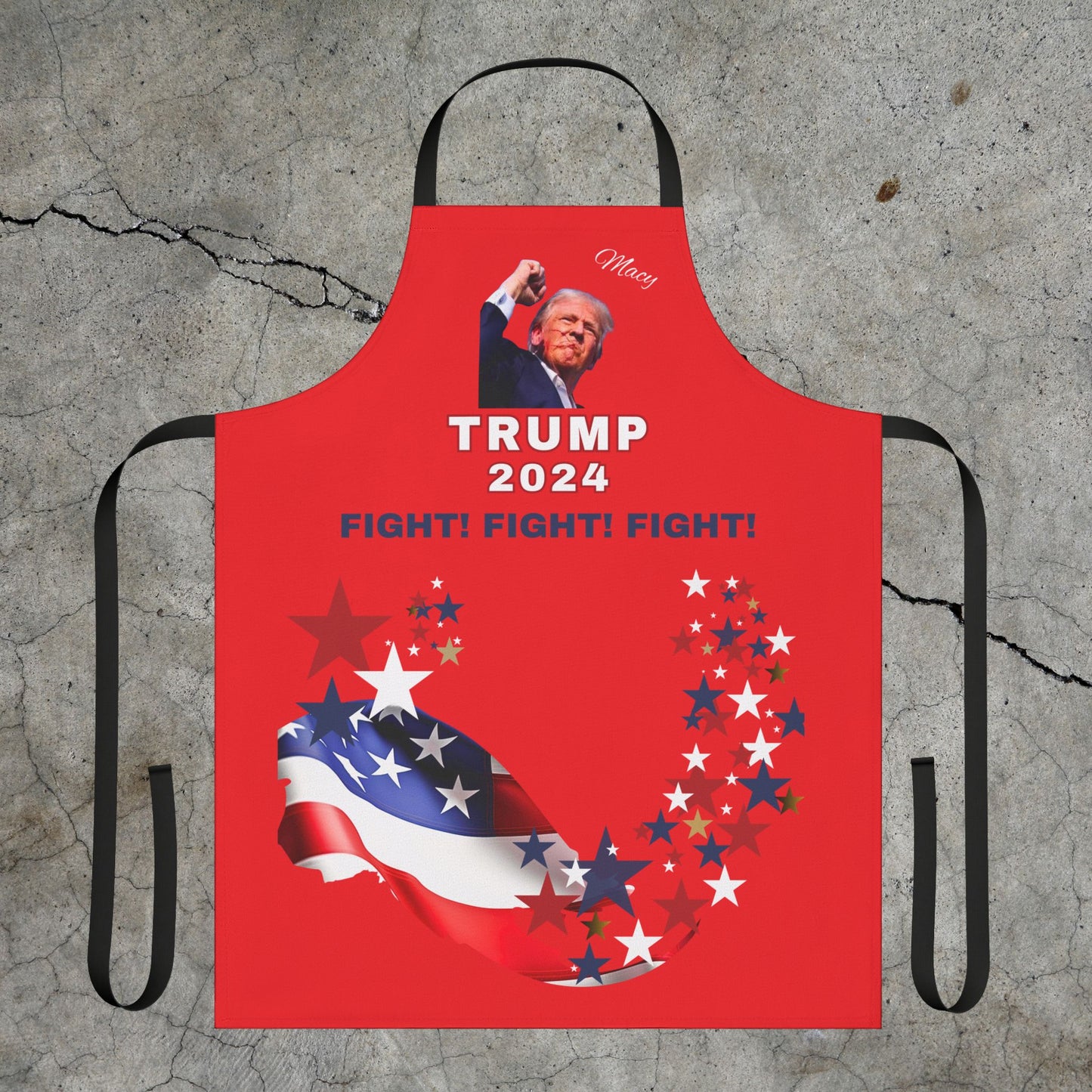 APRON - STAND WITH TRUMP FIGHT! FIGHT! FIGHT! PRE-ELECTION 2024 RED APRON WITH WHITE OR BLACK STRAPS