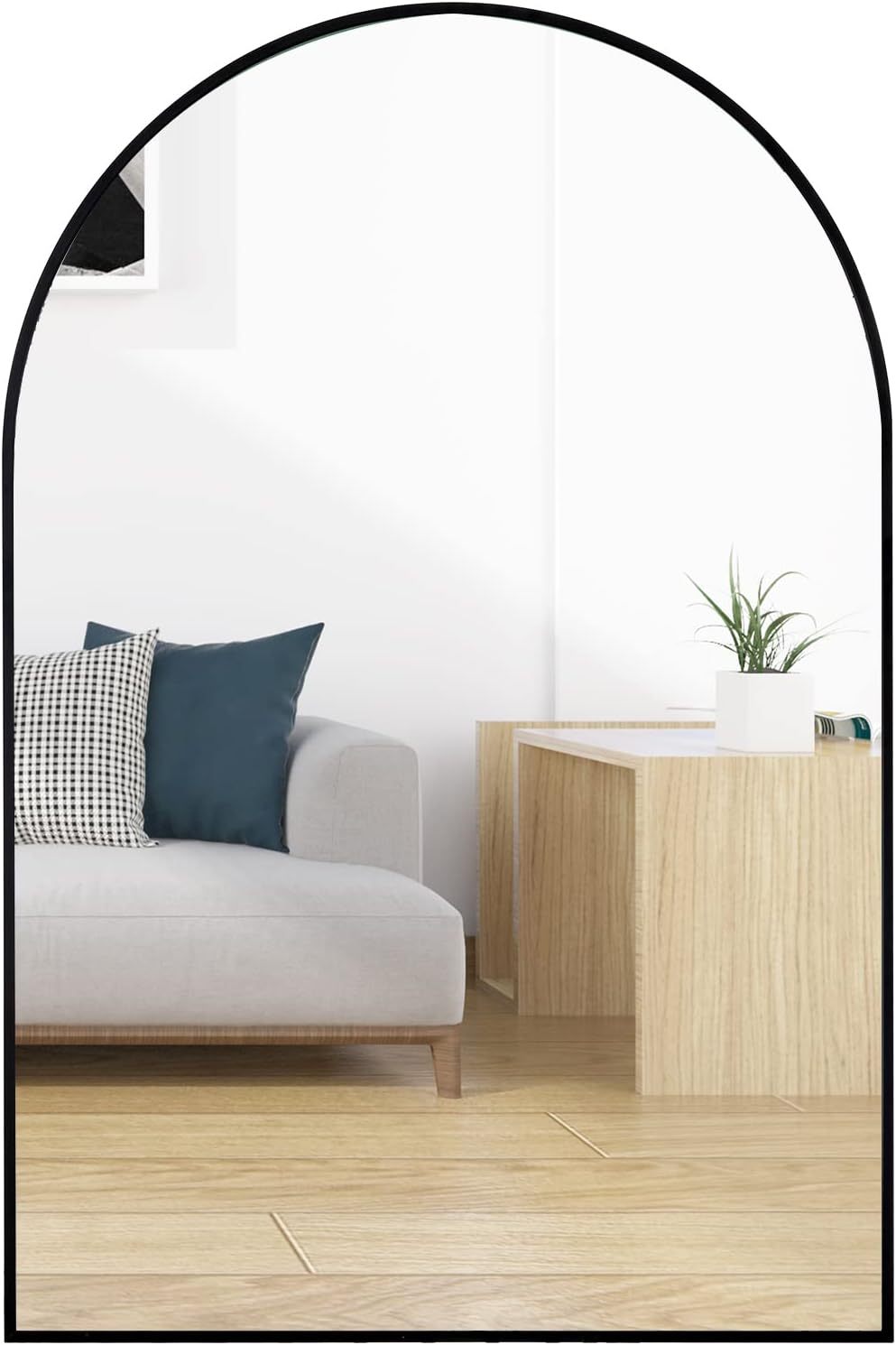 24x36 Inch Arched Bathroom Mirror with Black Metal Frame - Black