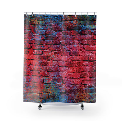 Bold Red Brick Shower Curtain — Urban Graffiti Bathroom Decor