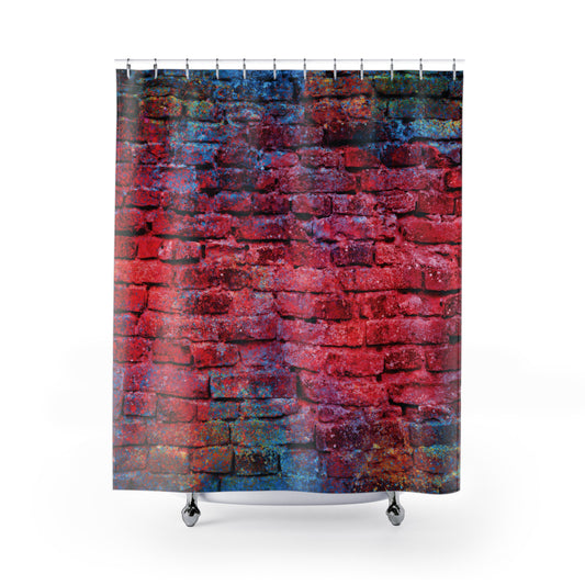 Bold Red Brick Shower Curtain — Urban Graffiti Bathroom Decor
