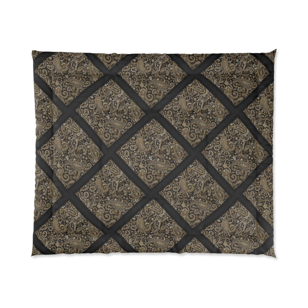 Vintage Damask Lattice Comforter – Brown Ornate Pattern Bedspread