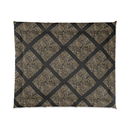 Vintage Damask Lattice Comforter – Brown Ornate Pattern Bedspread