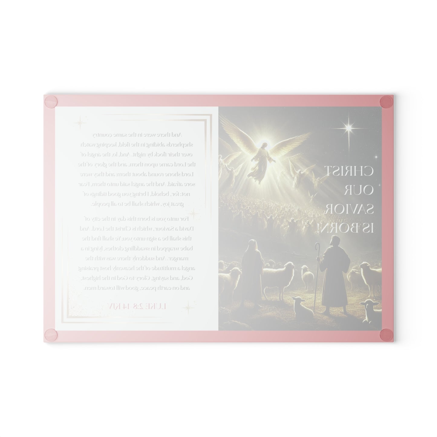 Tempered Glass Cutting Board Dark Red Background — Nativity Angels & Luke 2:11-14 (Christmas Kitchen Decor)