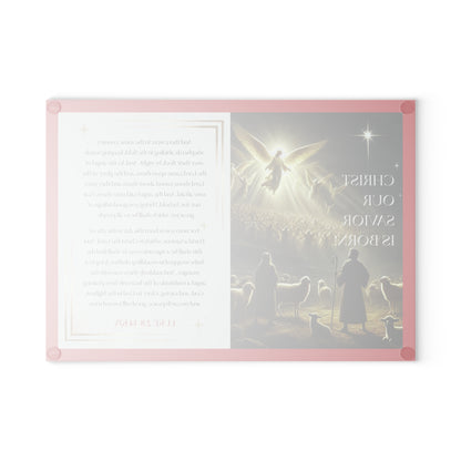 Tempered Glass Cutting Board Dark Red Background — Nativity Angels & Luke 2:11-14 (Christmas Kitchen Decor)