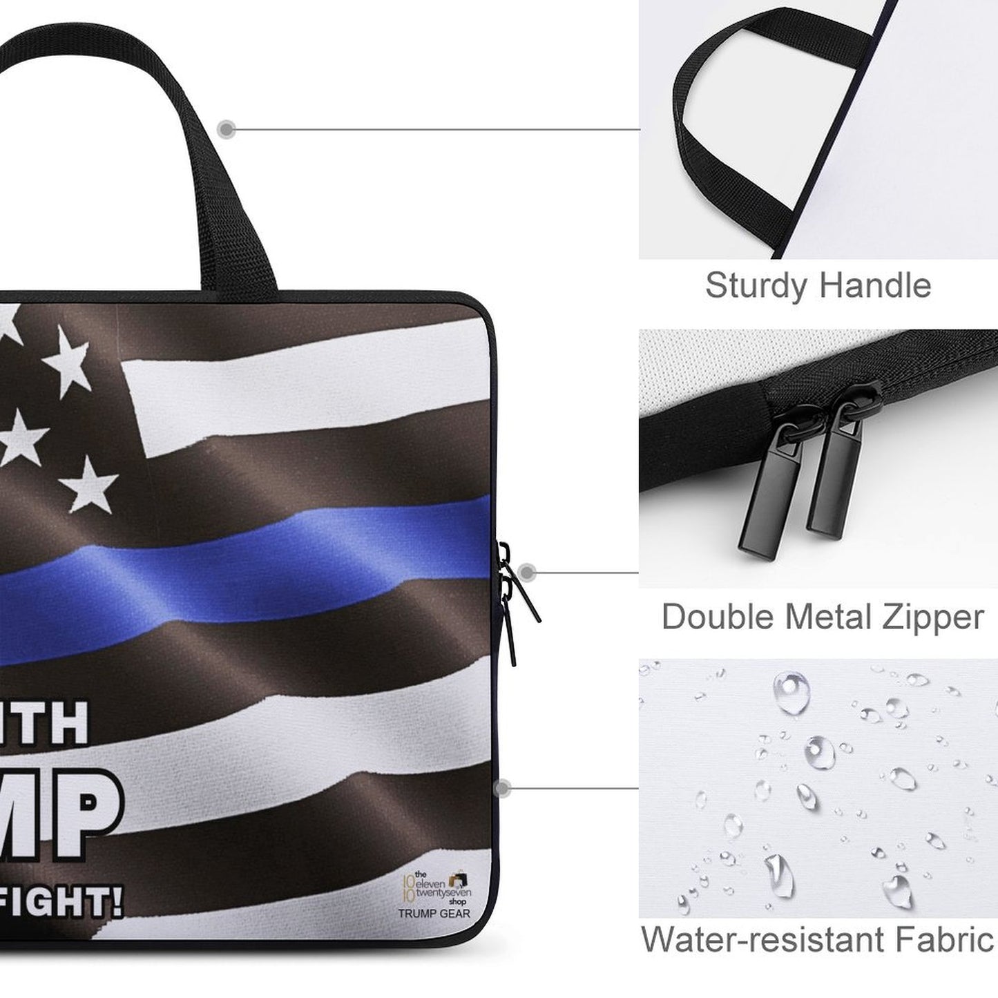 STAND WITH TRUMP FIGHT! FIGHT! FIGHT! LAW ENFORCEMENT FLAG NEOPRENE LAPTOP BAG (Multiple Sizes) ***FREE SHIPPING! ***