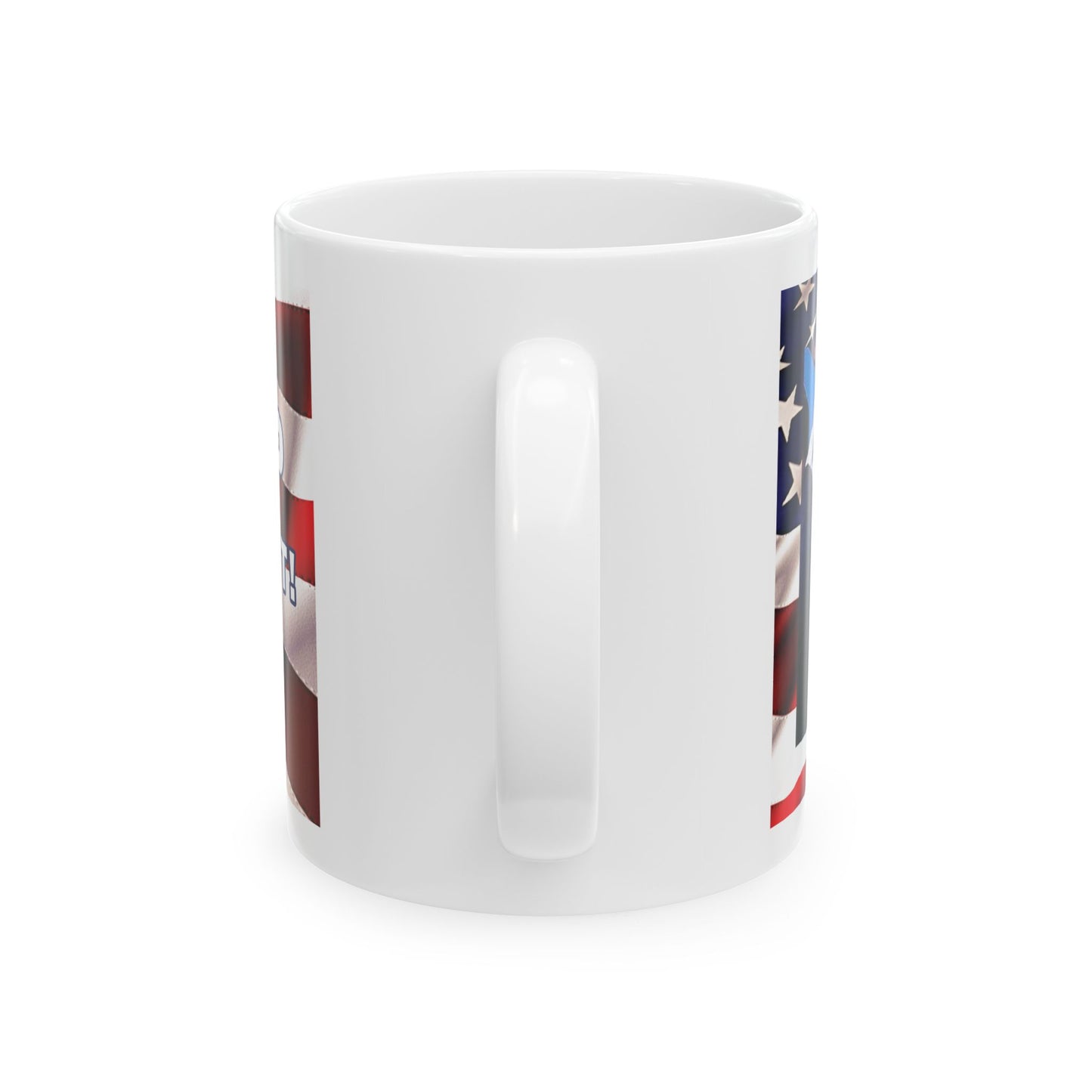 TRUMP AMERICAN FLAG BACKGROUND FIGHT! FIGHT! FIGHT! W/TRUMP IMAGE WHITE CERAMIC MUG - FREE SHIPPING