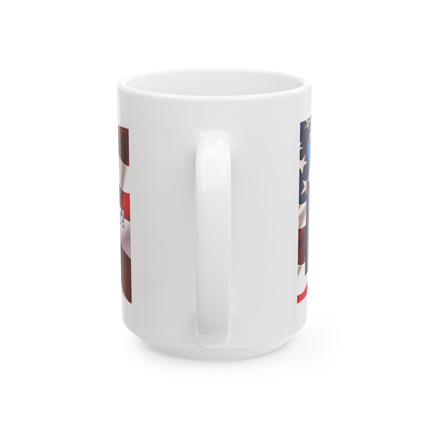 TRUMP AMERICAN FLAG BACKGROUND FIGHT! FIGHT! FIGHT! W/TRUMP IMAGE WHITE CERAMIC MUG - FREE SHIPPING