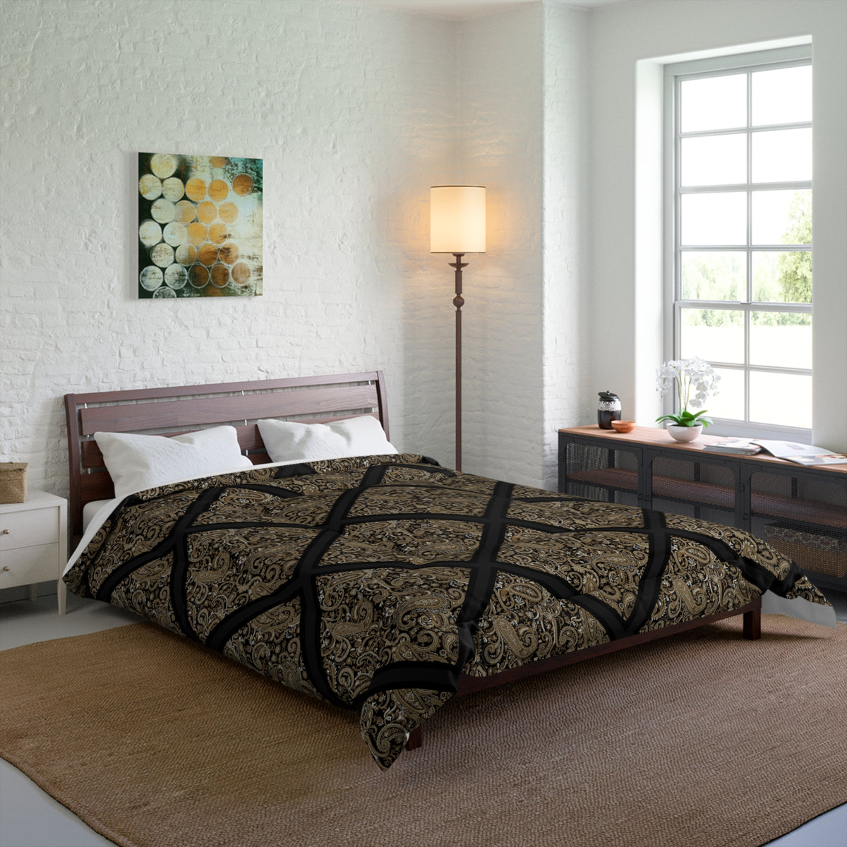 Vintage Damask Lattice Comforter – Brown Ornate Pattern Bedspread