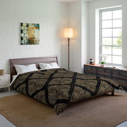 Vintage Damask Lattice Comforter – Brown Ornate Pattern Bedspread