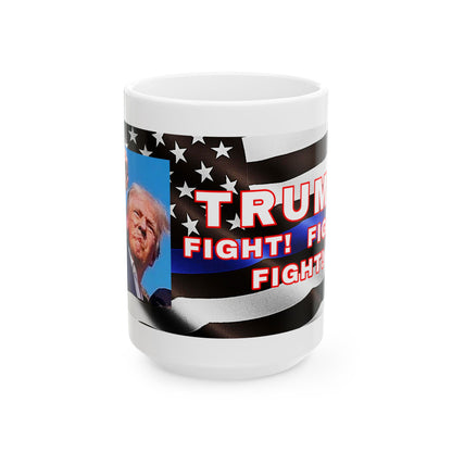 TRUMP LAW ENFORCEMENT BACKGROUND FIGHT! FIGHT! FIGHT! W/TRUMP IMAGE WHITE CERAMIC MUG 2 SIZES - FREE SHIPPING