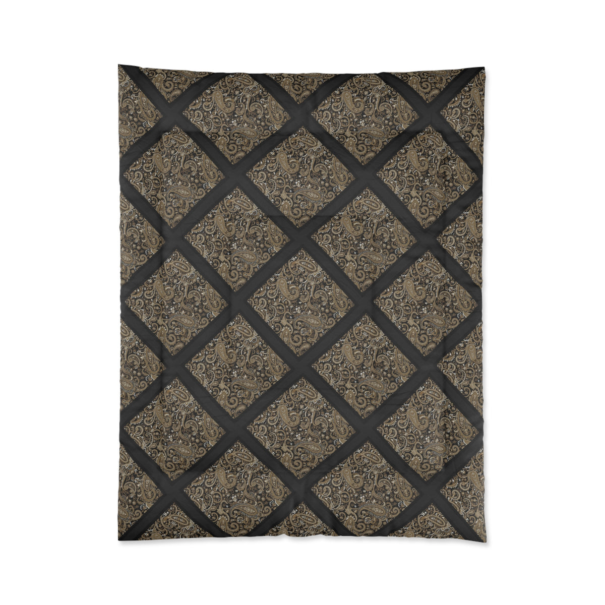 Vintage Damask Lattice Comforter – Brown Ornate Pattern Bedspread