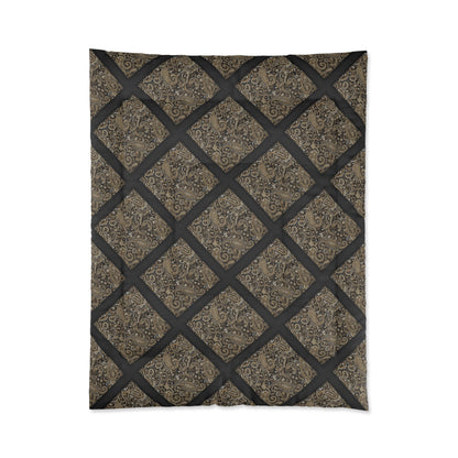 Vintage Damask Lattice Comforter – Brown Ornate Pattern Bedspread