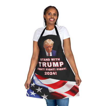 Apron - STAND WITH TRUMP FIGHT! FIGHT! FIGHT! 2024 PRE-ELECTION AMERICAN FLAG BLACK APRON WITH BLACK STRAPS