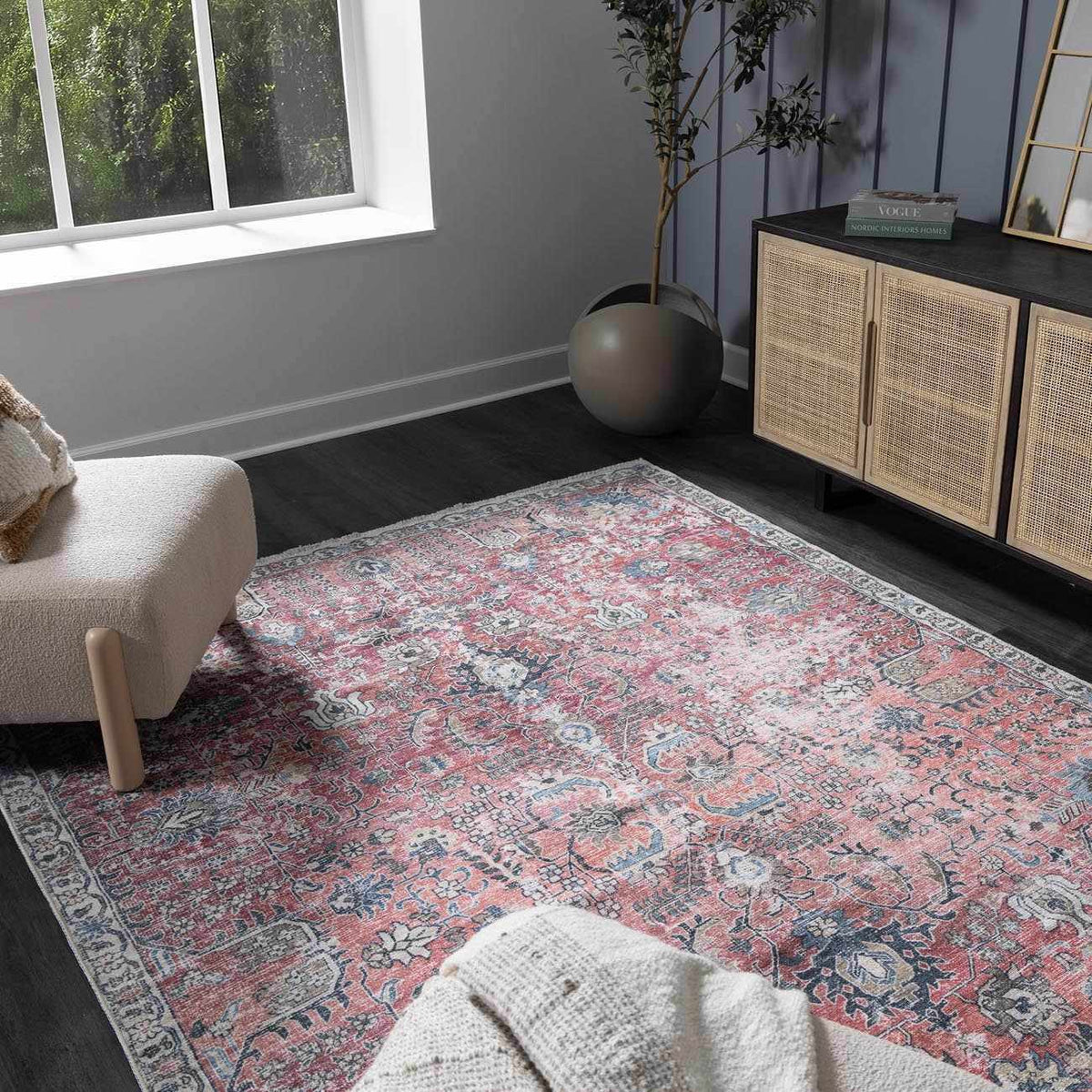 Burgundy Holi-2303 Washable Area Rug