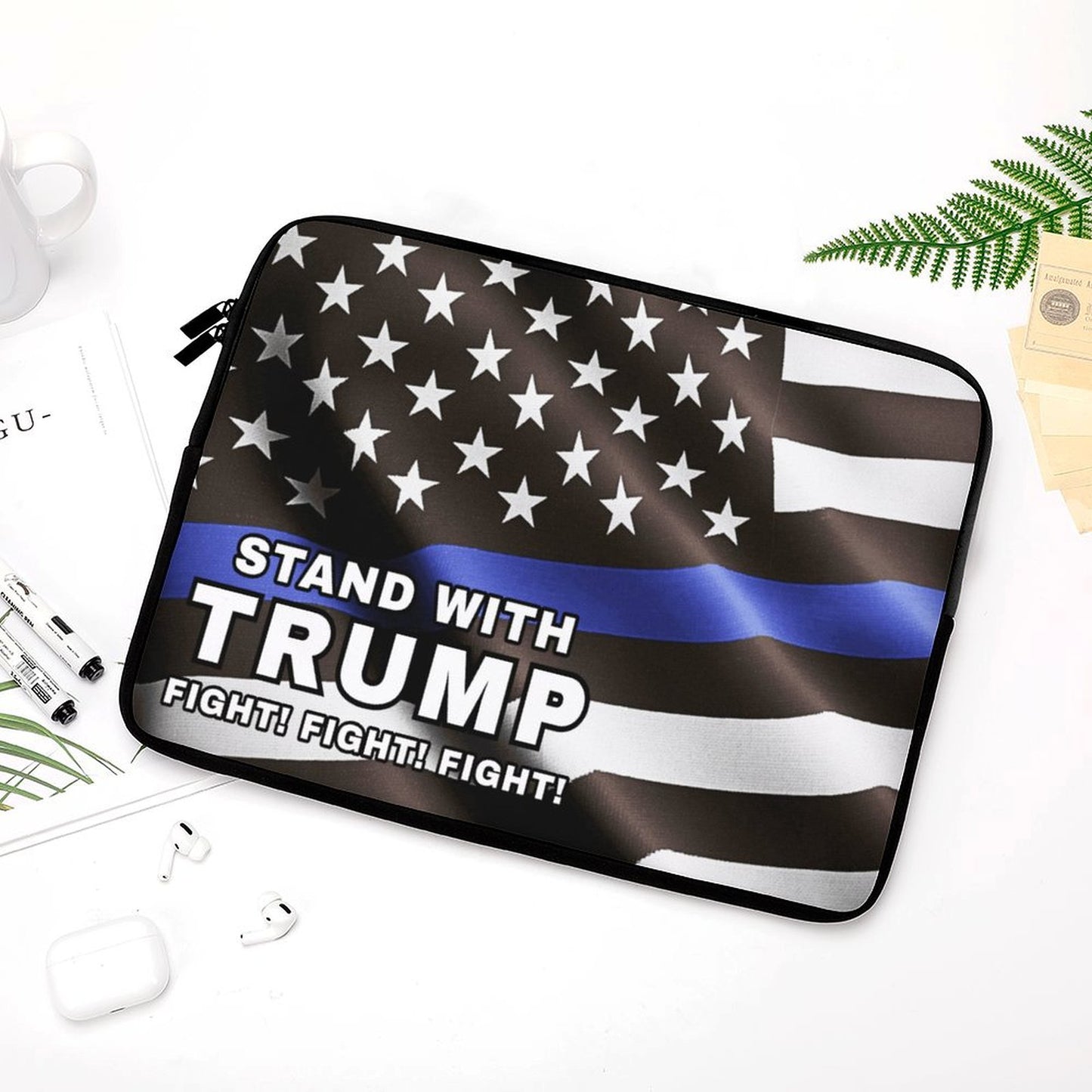 STAND WITH TRUMP FIGHT! FIGHT! FIGHT! LAW ENFORCEMENT FLAG NEOPRENE LAPTOP SLEEVE (Multiple Sizes) *** FREE SHIPPING! ***