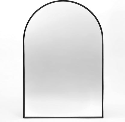 24x36 Inch Arched Bathroom Mirror with Black Metal Frame - Black