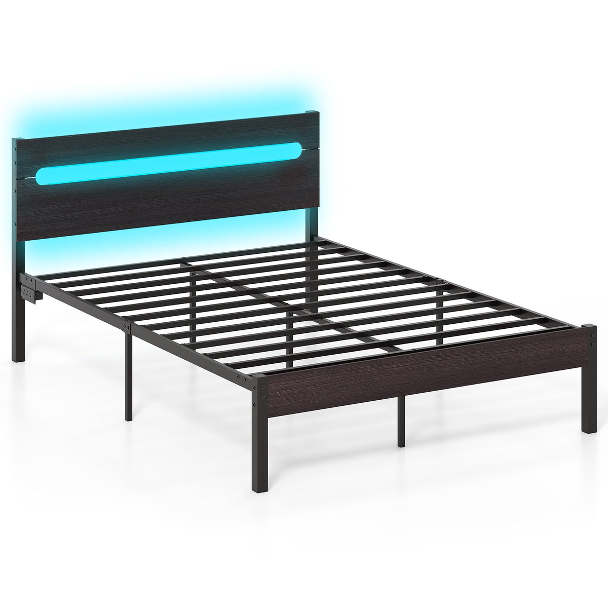 Heavy-Duty Metal Slats Support Bed Platform with Charging Station